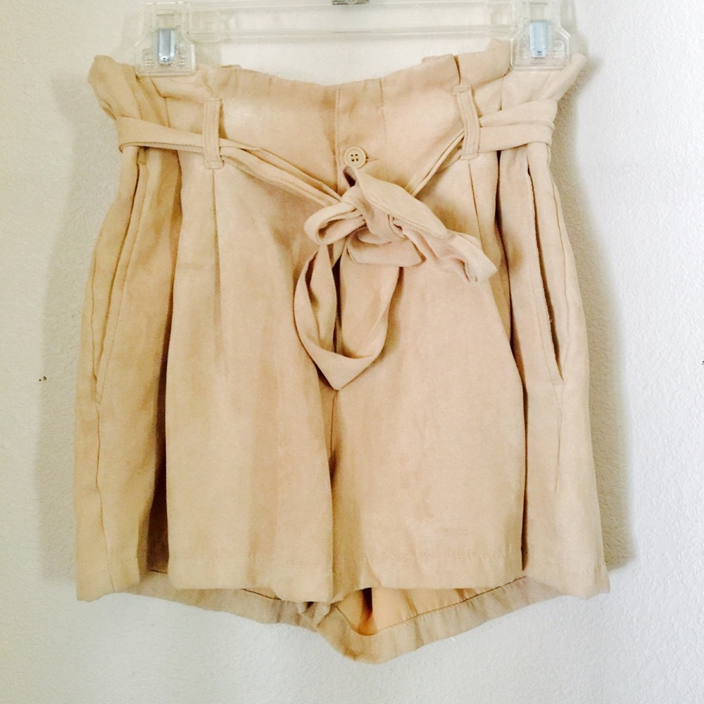 Oatmeal suede high waisted shorts - 4